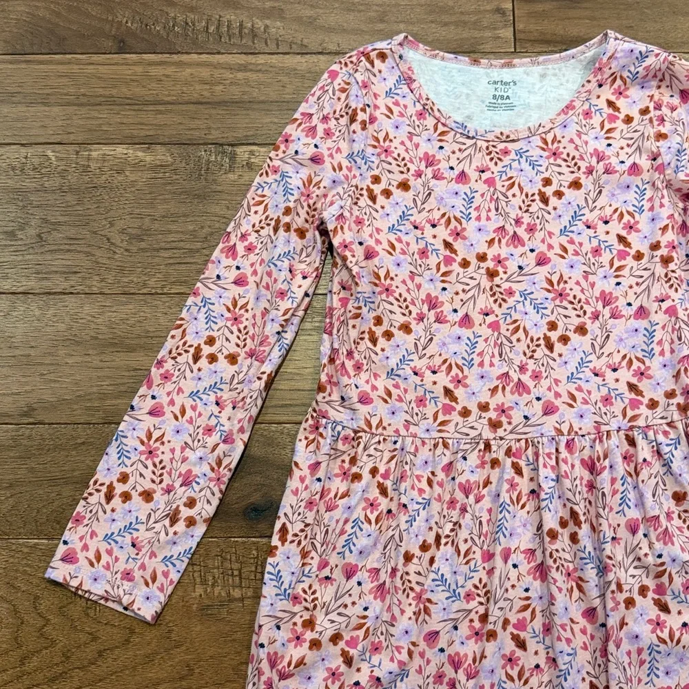 Carter’s KID Girls Pink Multi-colored Floral Long-Sleeve Dress - Size 8/8A